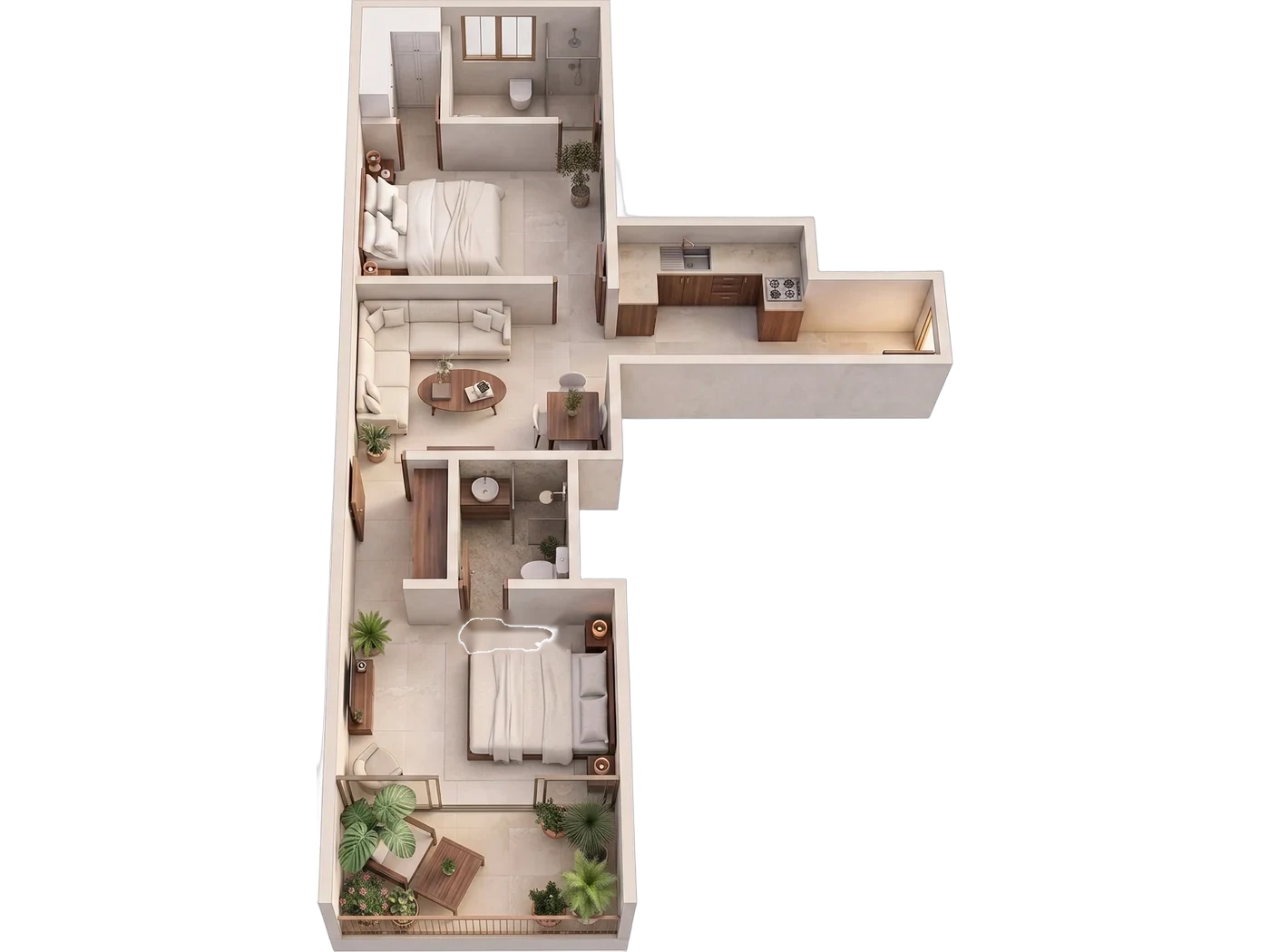 2 Bed — 3D layout