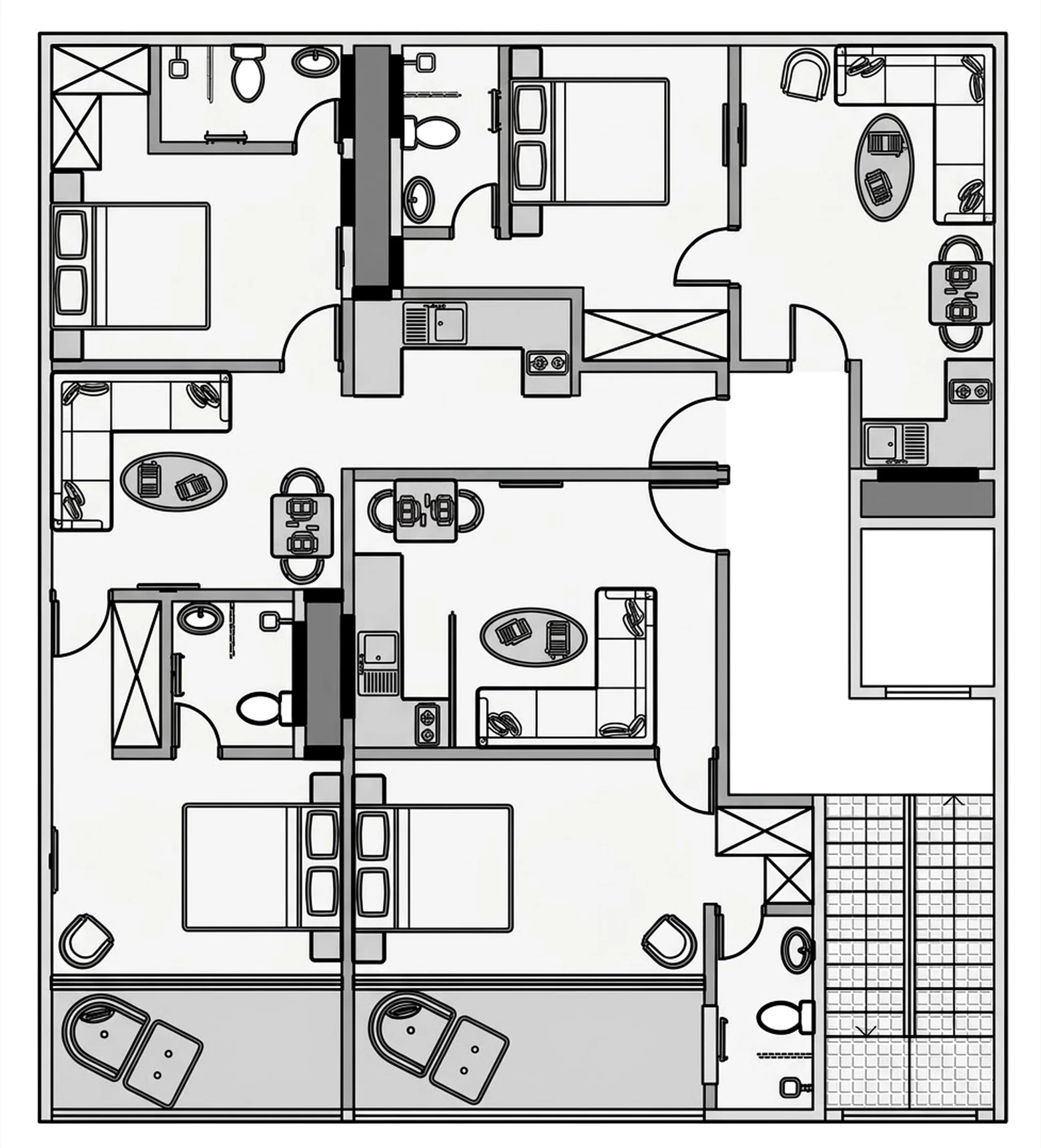 Typical residential floor — furnished layout